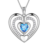 Women Blue Heart Necklace March Birthstone Pendant Aquamarine Girls Jewelry Birthday Gifts 925 Sterling Silver - Aurora Tears Jewelry